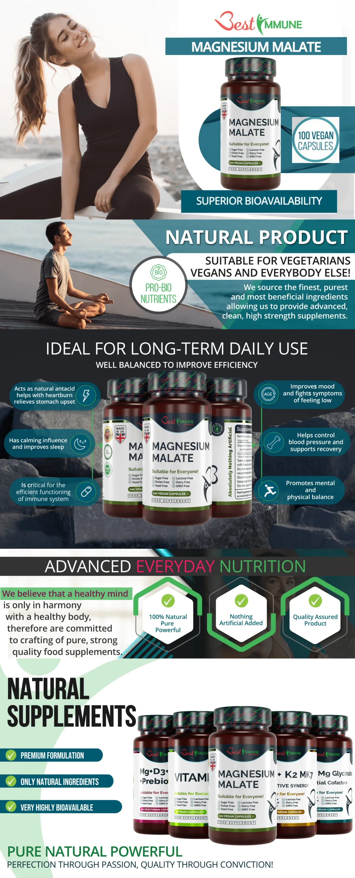 Infographic for Best Immune Magnesium Malate vegan supplement capsules detailing product benefits and features.