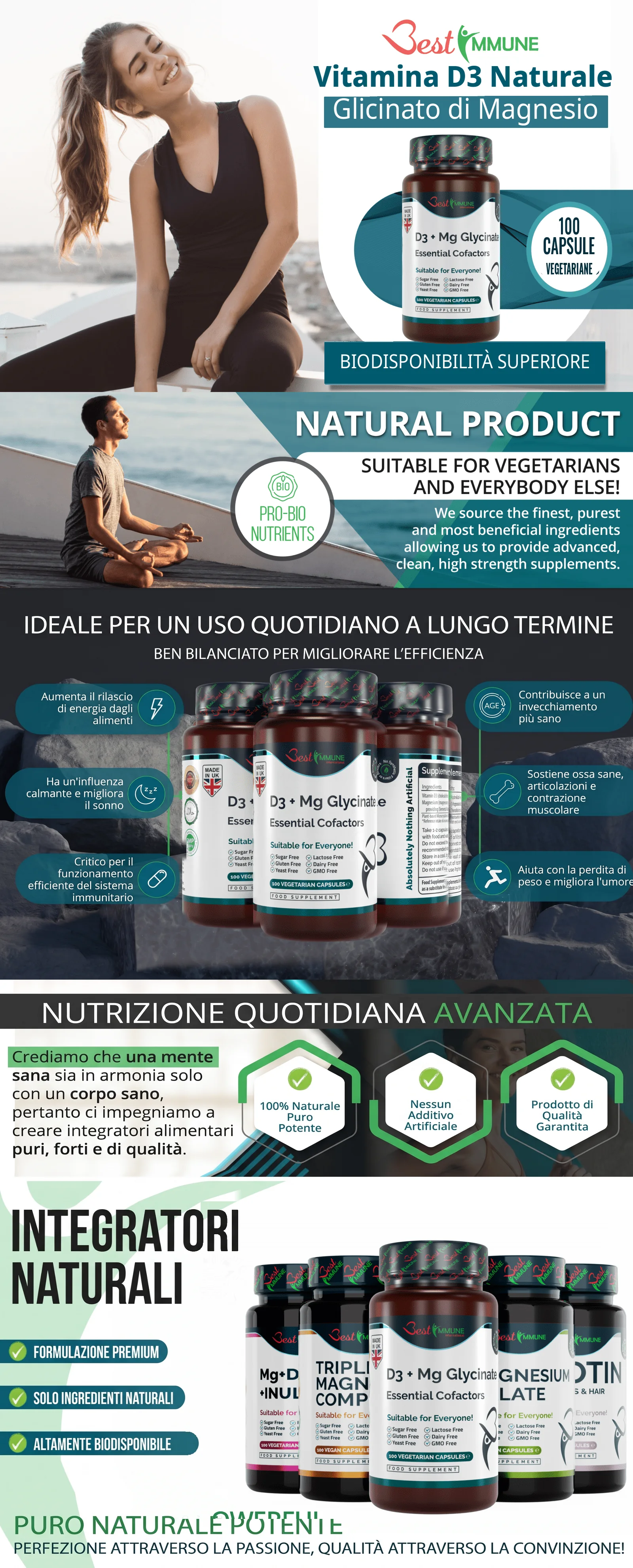 Infografica informativa sull'integratore naturale di vitamina D3 e glicinato di magnesio Best Immune.